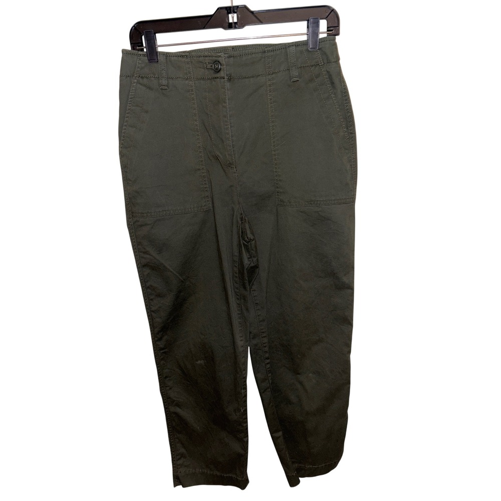 Talbots Patch Pocket Crop Pants Womens 6 Olive Green High Waist Utility